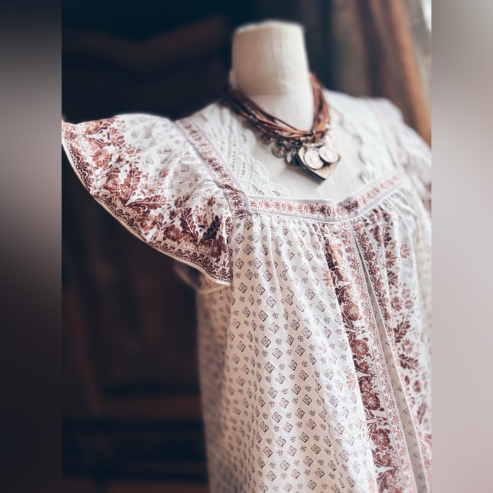 Max Studio Boho Peasant Blouse Floral Print Square Neck L NWT - Picture 8 of 15